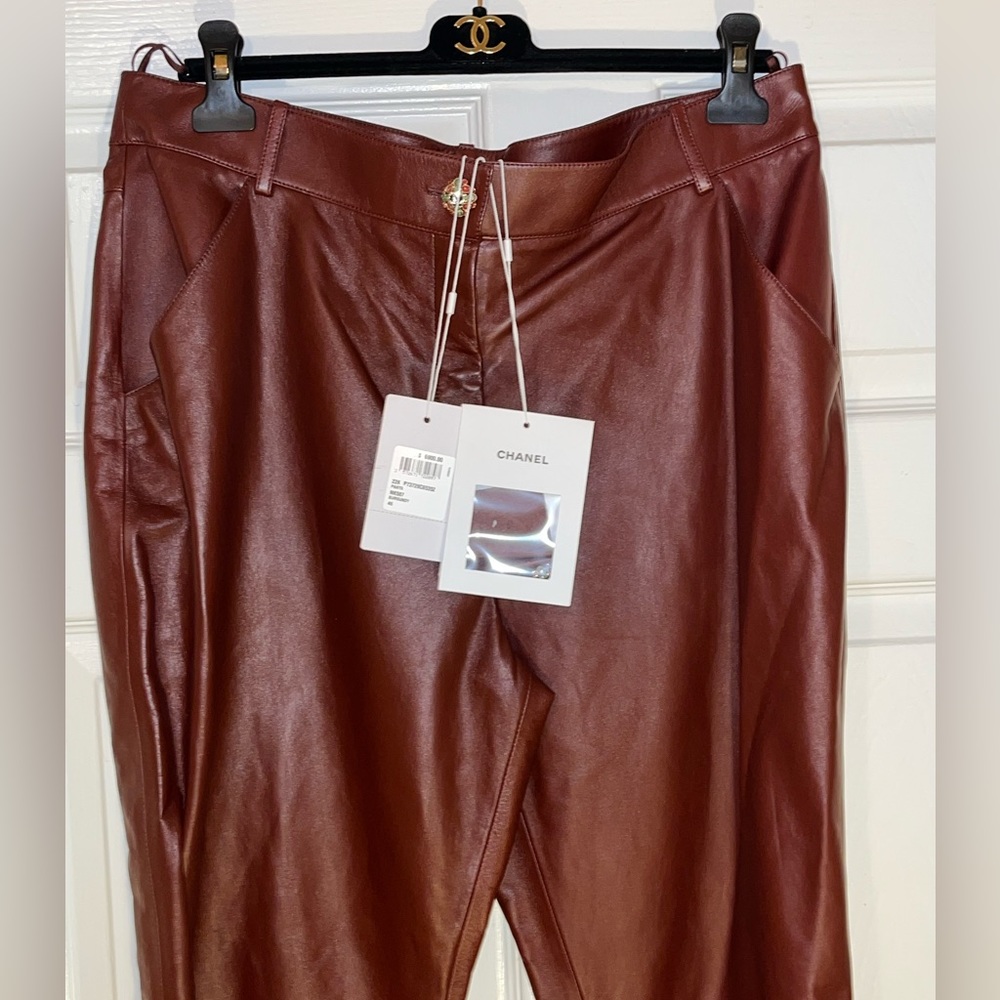 Authentic Chanel Women’s burgundy leather pants size 46